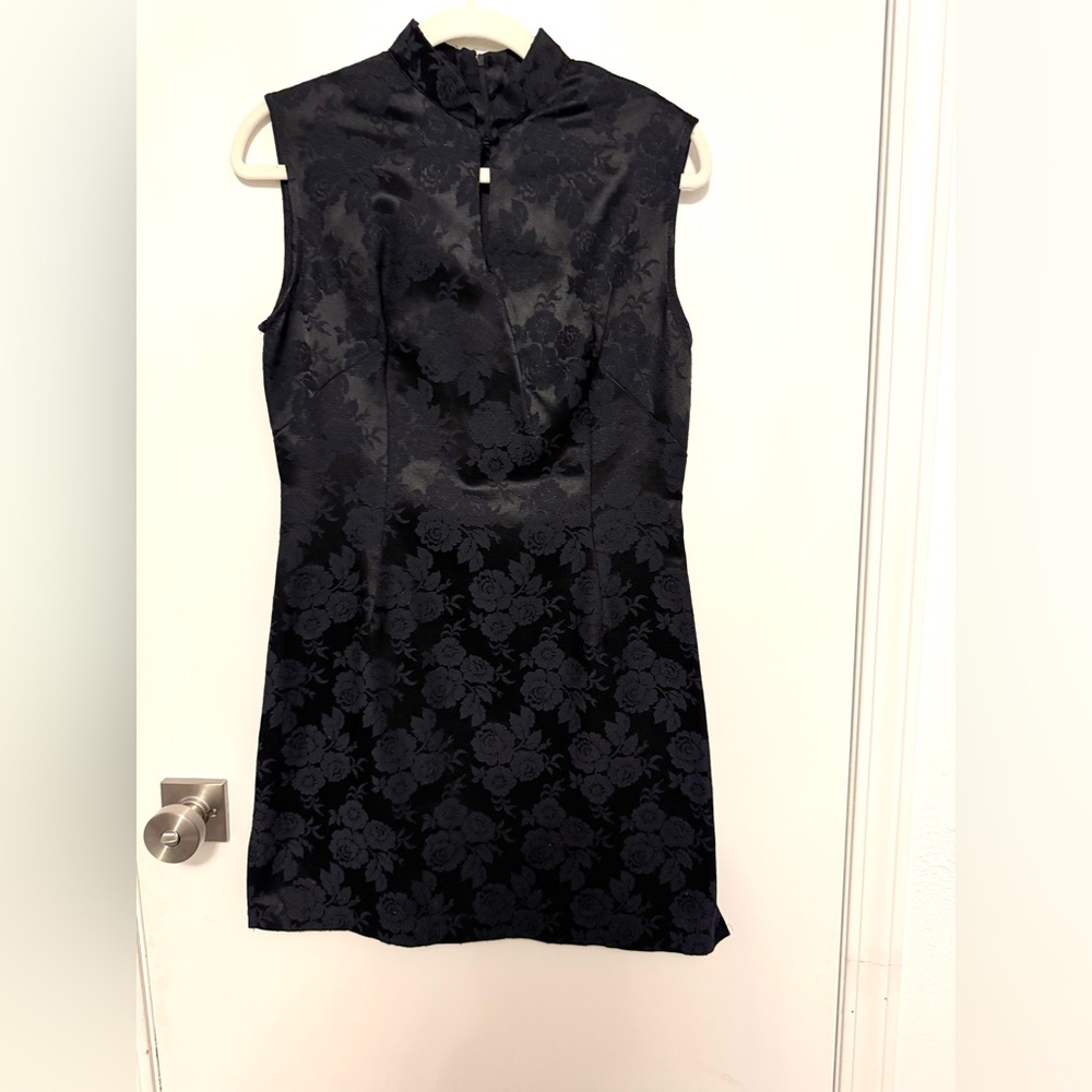 Wanted Black Floral Jacquard Mock-Neck Mini Dress